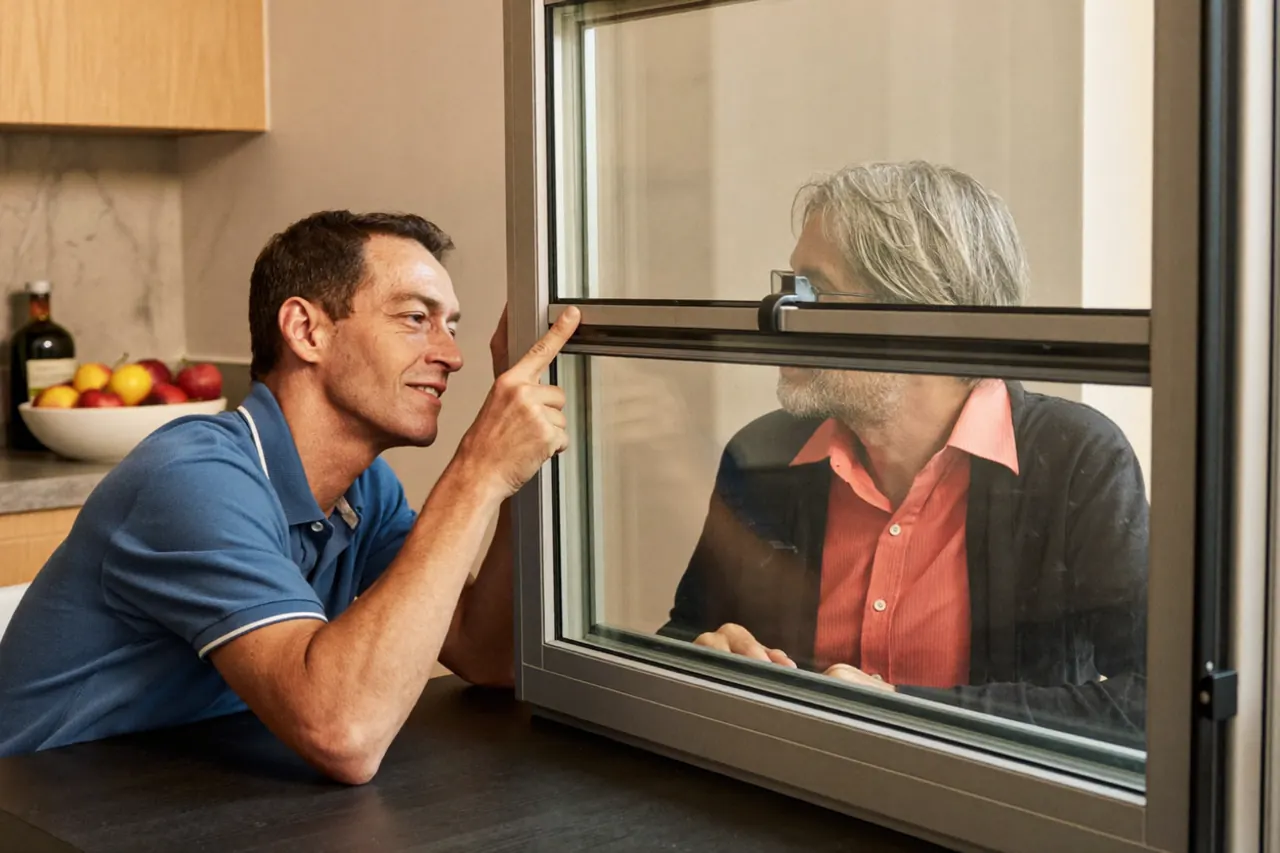 A homeowner checking the details of a window quote at a table
