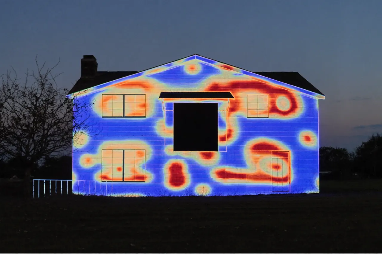 A thermal image of a house showing heat loss around older windows